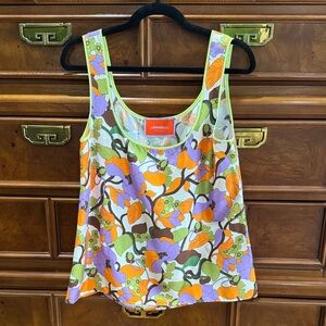 LA DoubleJ Multicolor Floral Scoop Tank — Purple, Orange & Green